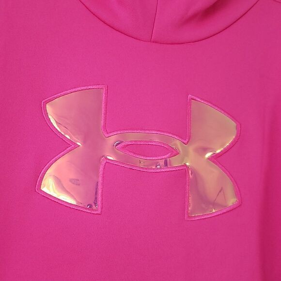 Hot Pink Under Armour LooseFit Hoodie with Shiny Holographic Logo Youth Sz L - Picture 2 of 6